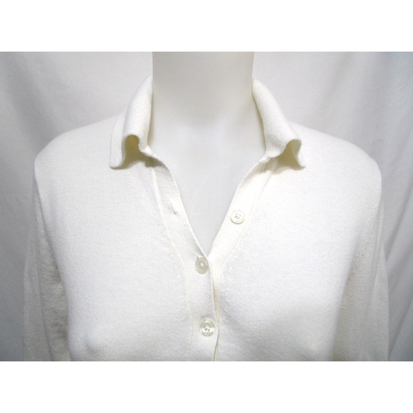 Banana Republic White Collared Long Sleeve 1/2 Button Sweater Women Sz S - Picture 2 of 7